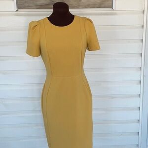 Calvin Klein Gold Puff Sleeve Sheath Dress